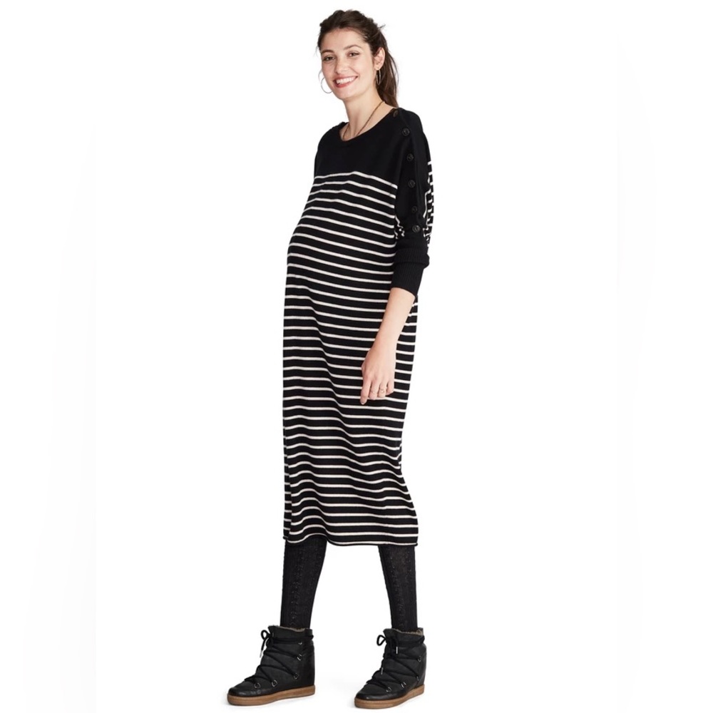 HATCH Maternity  The Lou Dress Black Stripe Size P (PETITE) $298 NEW